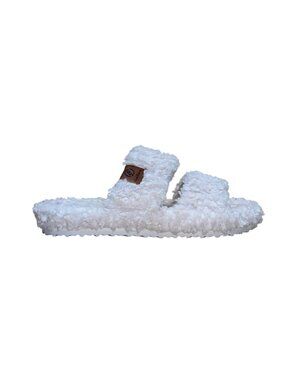 EverFoams Women’s White Fuzzy Cozy Dual Straps Slide Sandals Size 5-6